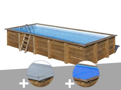 Kit piscine bois Gr&eacute; Braga 8,15 x 4,20 x 1,46 m + B&acirc;che hiver + B&acirc;che &agrave; bulles