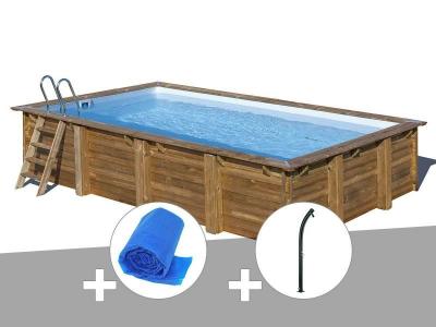 Kit piscine bois Gr&eacute; Evora 6,20 x 4,20 x 1,33 m + B&acirc;che &agrave; bulles + Douche