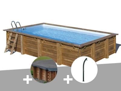 Kit piscine bois Gr&eacute; Evora 6,20 x 4,20 x 1,33 m + B&acirc;che hiver + Douche