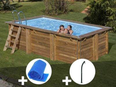 Kit piscine bois Sunbay Marbella 4,27 x 2,77 x 1,19 m + B&acirc;che &agrave; bulles + Douche