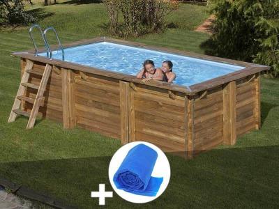 Kit piscine bois Gr&eacute; Marbella 4,20 x 2,70 x 1,17 m + B&acirc;che &agrave; bulles