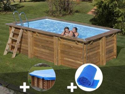 Kit piscine bois Gr&eacute; Marbella 4,20 x 2,70 x 1,17 m + B&acirc;che hiver + B&acirc;che &agrave; bulles