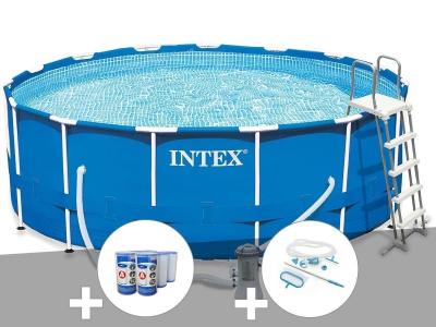 Piscine tubulaire INTEX Metal Frame ronde 4,57m - Filtre &agrave; cartouche - Kit d'entretien inclus