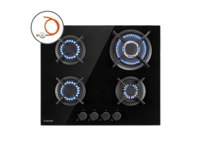 Goldflame 4 - Table de cuisson gaz 4 foyers - 4 br&ucirc;leurs en laiton - Vitroc&eacute;ramique noire