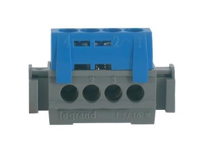 Bornier neutre Legrand - 4 bornes - c&acirc;ble 1,5 &agrave; 16 mm&sup2; bleu