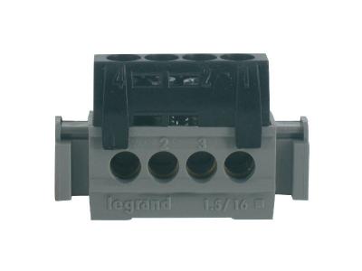Bornier phase Legrand - 4 bornes - c&acirc;ble 1,5 &agrave; 16 mm&sup2; - noir