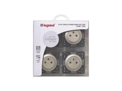 Lot de 4 prises de courant avec terre C&eacute;liane Surface - Titane