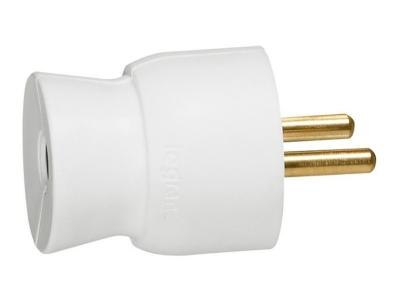 Fiche Legrand - 2P+T - m&acirc;le - sortie droite - 16A - blanc