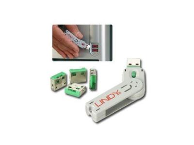 Lindy cl&eacute; usb et 4 bloqueurs de ports usb - vert