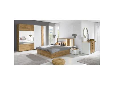 Lit coffre adulte design WOOD avec deux chevets. 200 Blanc