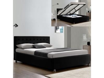 Lit complet sommier relevable + t&ecirc;te de lit + cadre de lit Capitole - Noir - 140x190