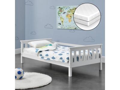 Lit d'enfant Nuuk en Pin avec Matelas Orthop&eacute;dique 160 x 80 cm Blanc [en.casa]