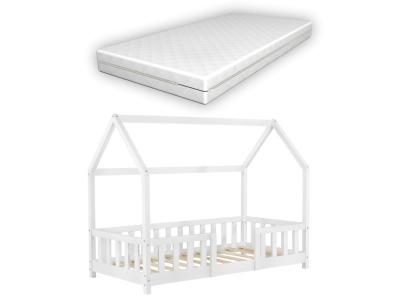 Lit d'enfant Forme Maison Sisimiut avec Matelas Orthop&eacute;dique 140 x 70 cm Blanc