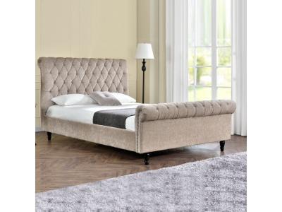 Lit moderne t&ecirc;te de lit haute capitonn&eacute;e tissu beige kapy 140x190 cm