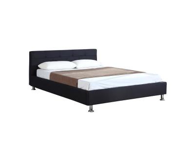 Lit double NIZZA, 140 x 190 cm, capitonn&eacute; avec sommier, rev&ecirc;tement en tissu noir