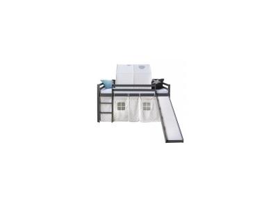 Lit Mezzanine Gris 90x200 Avec Toboggan Echelle Et Tunnel Coulissant