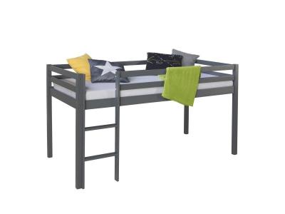 Lit mezzanine pour enfant 90x200cm avec &eacute;chelle en bois gris lit06171