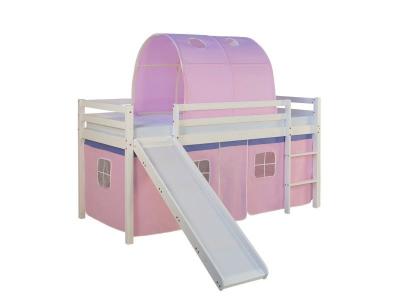 Lit mezzanine pour enfant avec sommier toboggan tunnel rideau mod&egrave;le rose 90x200 cm - Rose