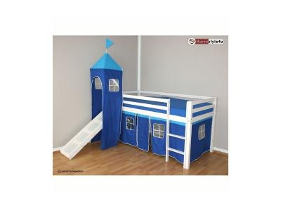 Lit Simple Blanc 90x200 en hauteur avec echelle Tour et toboggan Bleu