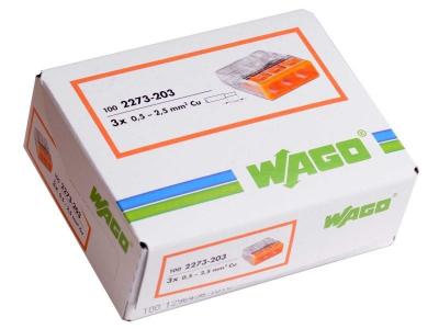 Bornes 3 entr&eacute;es (0.5-2.5mm) OR boite de 100 pi&egrave;ces - WAGO - 2273-203