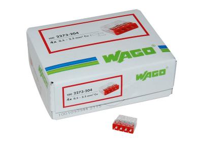 Bornes 4 entr&eacute;es (0.5-2.5mm) OR boite de 100 pi&egrave;ces - WAGO - 2273-204
