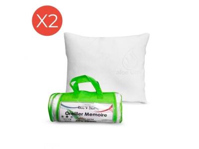Lot De 2 Oreillers M&eacute;moire De Forme Aloe Vera 40x60 Cm