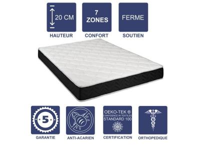 Matelas Latex 80 Kg/m3 + Aertech+ 35 Kg/m3 160x200 x 20 cm Ferme 7 Zones de Confort - Tr&egrave;s Respirant