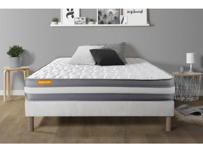 Matelas + sommier 140x190 Memo Plus M&eacute;moire de forme 3 zones - Blanc