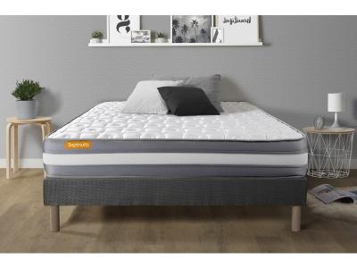 Matelas + sommier gris 140x190 Memo Plus M&eacute;moire de forme 3 zones 