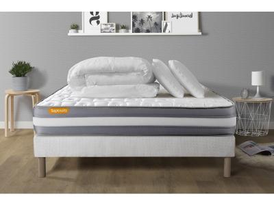 PACK matelas sommier Memo Plus Memoire de forme 3 zones 2 oreillers aveccouette