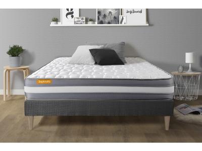 Matelas + sommier kit gris 140x200 Memo Plus M&eacute;moire de forme