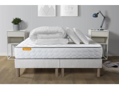 Pack matelas Memo + double sommiers 160x200 + 2 oreillers m&eacute;moire de forme