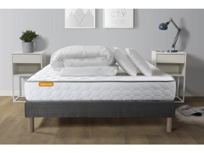 Pack matelas memo + sommier gris 160x200 + 2 oreillers m&eacute;moire de forme