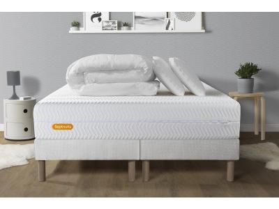 Pack matelas sommier Blanc Memo bio M&eacute;moire de forme avec 2 oreillers et couette