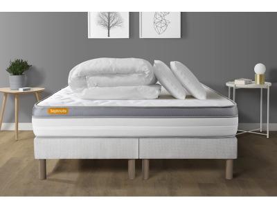 Pack matelas sommier Blanc Memo zen M&eacute;moire de forme avec 2 oreillers et couette