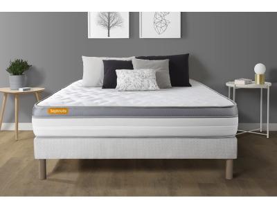 Ensemble sommier matelas 160x200 Memo zen M&eacute;moire de forme - 26 cm - Ferme - sommier blanc 