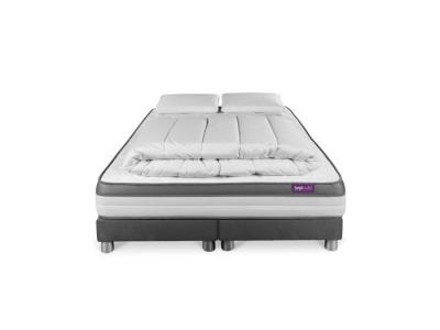 Pack matelas sommier Gris Memo zen M&eacute;moire de forme avec 2 oreillers et couette