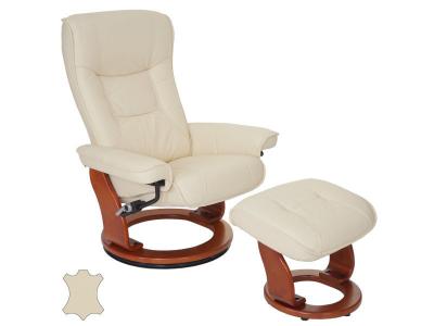 Mca fauteuil relax hamilton, fauteuil de t&eacute;l&eacute;vision, tabouret, cuir, charge 130kg ~ cr&egrave;me, dor&eacute;