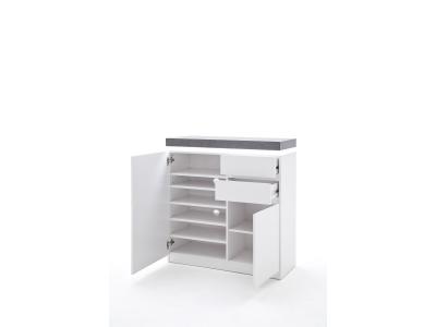 Meuble &agrave; chaussures &eacute;clairage led en laqu&eacute; blanc mat avec d&eacute;cor b&eacute;ton - l91 x h97 x p38 cm -pegane-