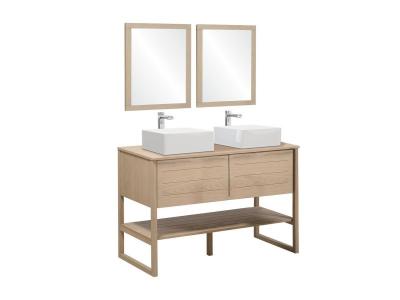 Meuble de Salle De Bain Ch&ecirc;ne 120 cm + 2 Miroirs + 2 Vasques carr&eacute;es