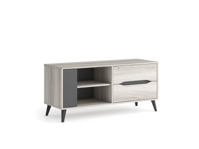 Meuble TV 2 tiroirs + 1 porte KAI, Ch&ecirc;ne/Gris 113.4x40x52,1cm 