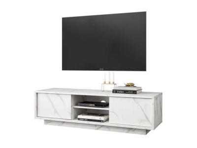 Meuble TV 2 Portes 2 niches - BURANO : Marbre Blanc - - Neuf