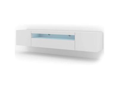 Meuble TV bas universel Aura 200 cm &agrave; suspendre ou &agrave; poser blanc mat avec LED