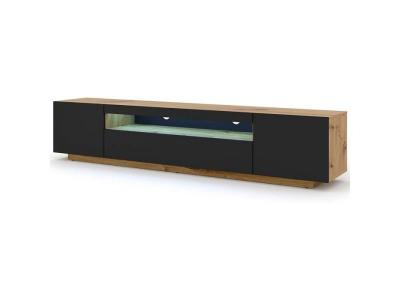 Meuble TV couleur ch&ecirc;ne et noir mat avec rangement en MDF et HDF avec &eacute;clairage Bim Furniture