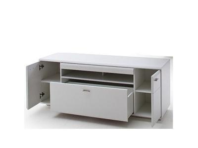 Meuble TV en bois coloris blanc mat - L.150 x H.60 x P.51 cm -PEGANE-