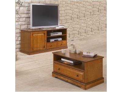 Ensemble Meuble TV et Table basse Plaqu&eacute;s Merisier