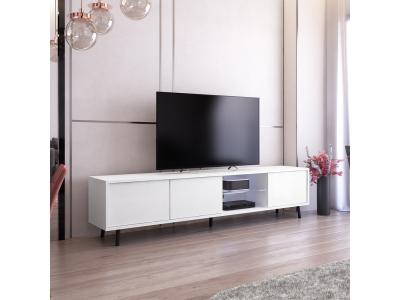 Meuble tv - GALHAD - 175 cm - blanc mat / blanc brillant - &eacute;clairage led