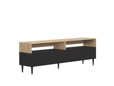 Meuble TV effet bois noir et ch&ecirc;ne naturel