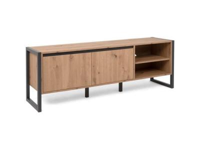 Meuble TV 2 portes et 2 niches L160 cm - D&eacute;cor Bois Clair