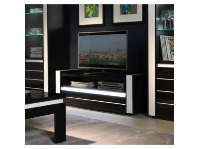 Meuble tv LINA noir et blanc brillant + LED